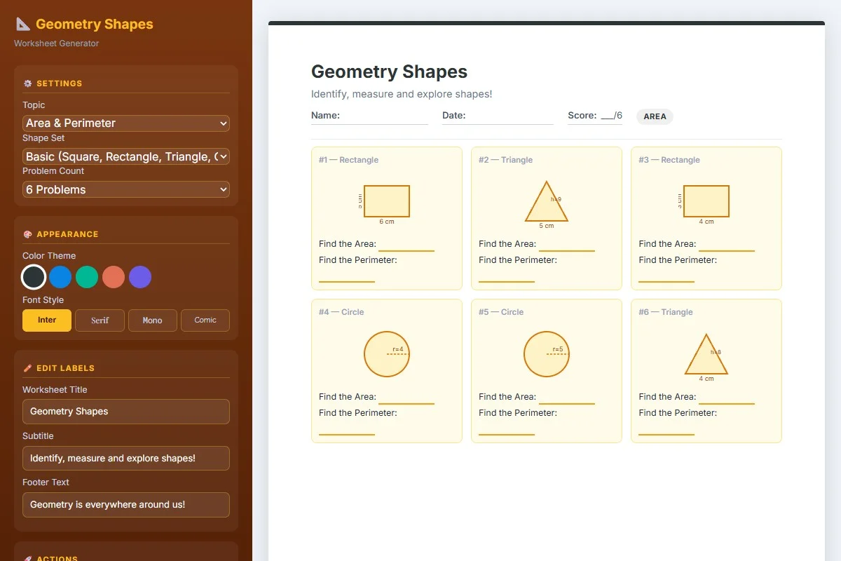 Geometry Shapes Worksheet Generator — Digital Tool | PrintableKit